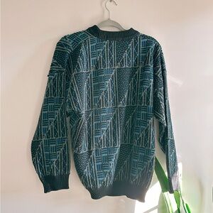 Vintage Men's Abstract Pattern Sweater - Black and Blue